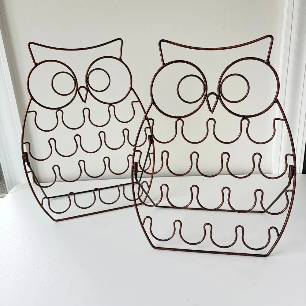 Set of 2 Copper Wire Owl Coffee Pod Holder Wall Decor Countertop Organizer